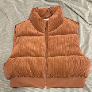 Cropped Brown Corduroy Puffer Vest